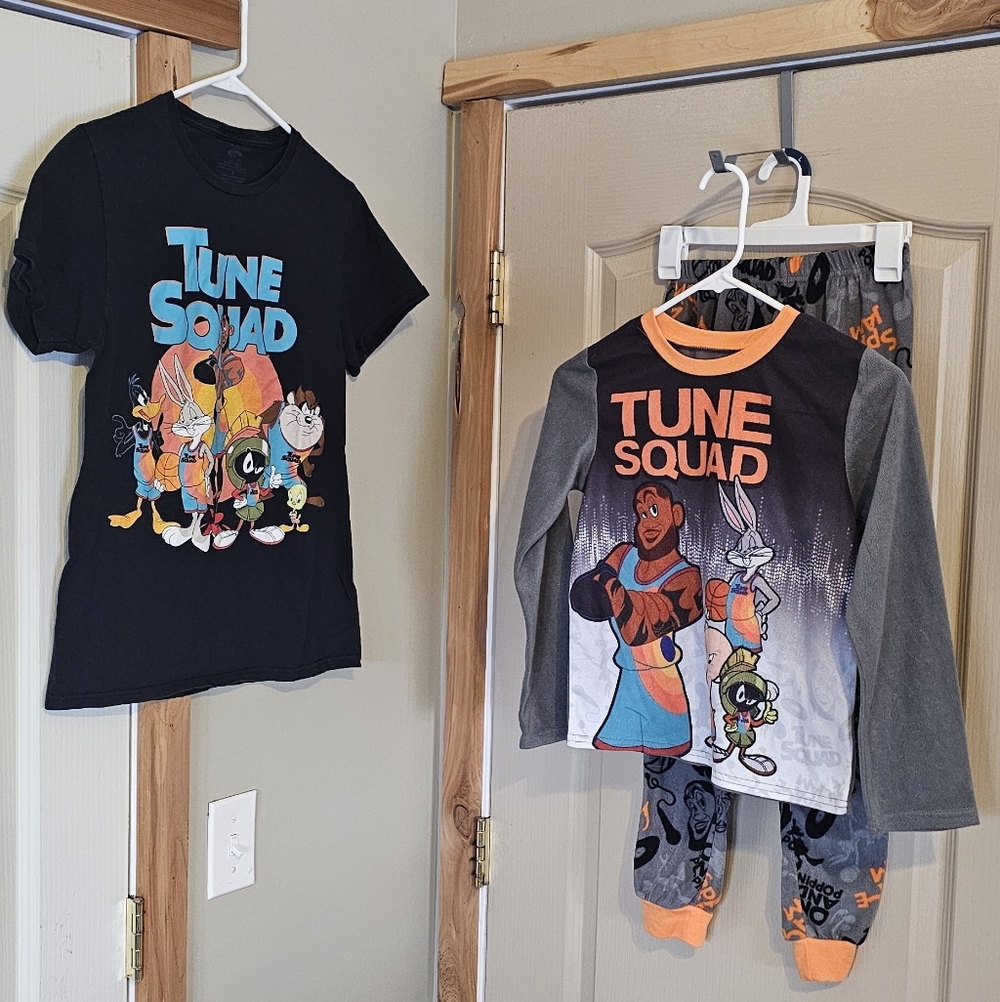LOT Tune Squad Space Jam Pajama Set Size 8 And T Shirt Small Black And Orange